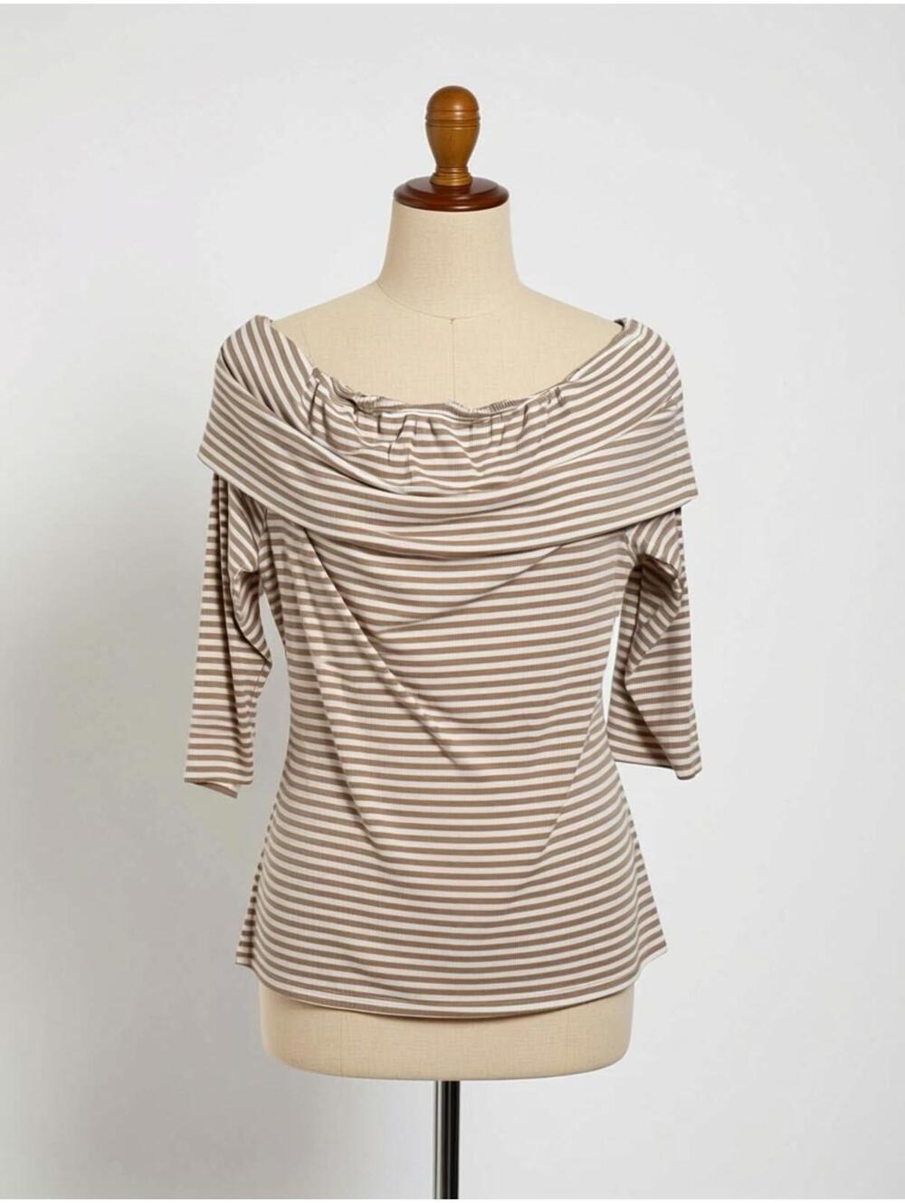 White House Black Market Beige White Striped Top Large